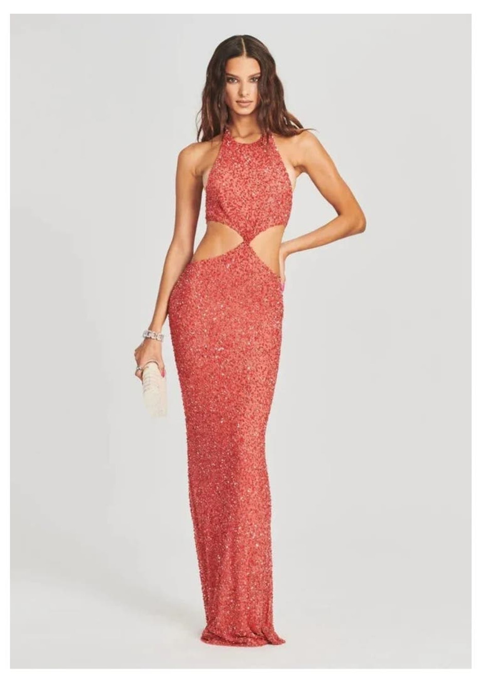 Retrofete Katerina Sequin Dress in Calypso Coral Maxi Size XL NWT Halter